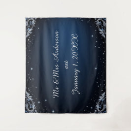 Elegant Blue and Silver Wedding Photo Backdrop Wandteppich