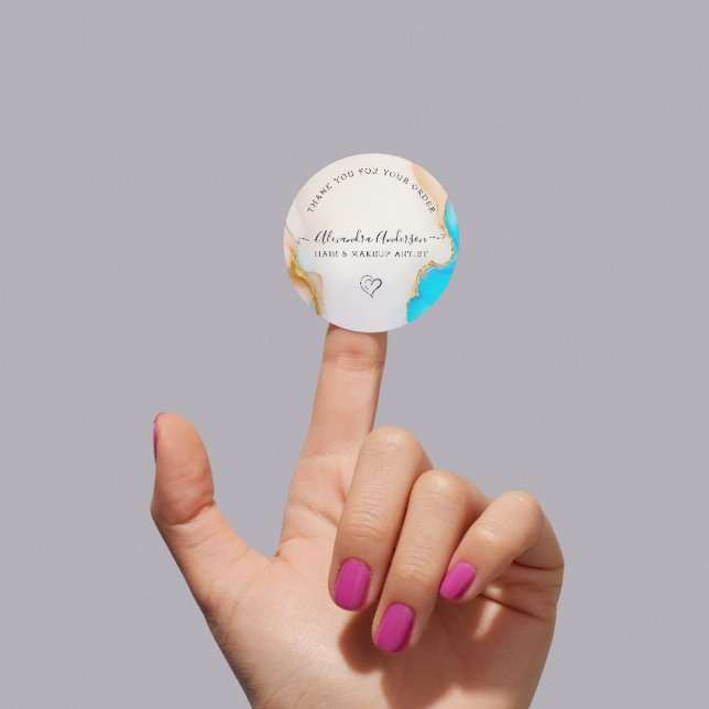 Elegant Blue and White Agate Business Vielen Dank Runder Aufkleber (Elegant Blue and White Agate Business Thank you Classic Round Sticker)