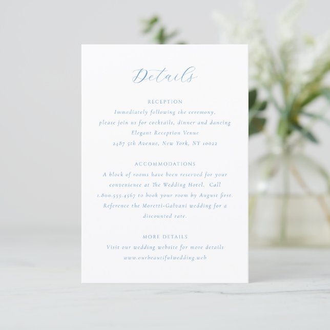 Elegant Blue and White Coastal Chic Wedding Begleitkarte (Stehend Vorderseite)