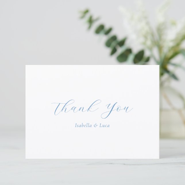 Elegant Blue and White Coastal Chic Wedding Dankeskarte (Stehend Vorderseite)