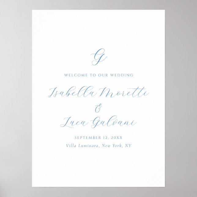 Elegant Blue and White Coastal Chic Wedding Poster (Vorne)