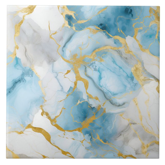 Elegant Blue And White Gold Marble Pattern  Fliese (Vorderseite)