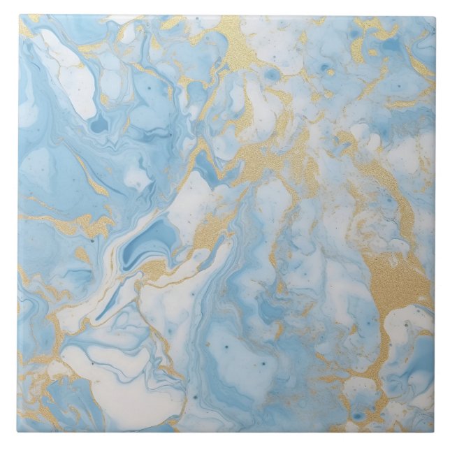 Elegant Blue And White Gold Marble Pattern  Fliese (Vorderseite)