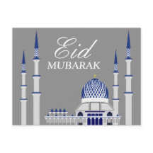 Elegant Blue and White Mosque Eid Mubarak