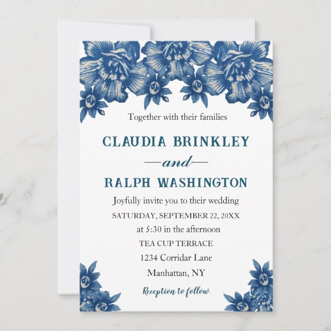 Elegant Blue and White Toile De Jouy Invitation Einladung (Vorderseite)