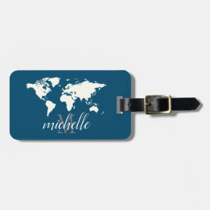 Elegant Blue and White Travel World Map, Flugzeug Gepäckanhänger