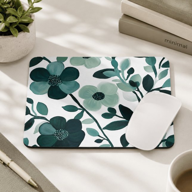 Elegant Blue Aqua Floral Botanisches Mousepad (Von Creator hochgeladen)