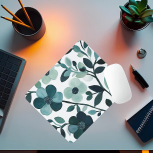 Elegant Blue Aqua Floral Botanisches Mousepad