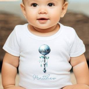 Elegant Blue Baby Rattle Boy Baby Shower Strampler