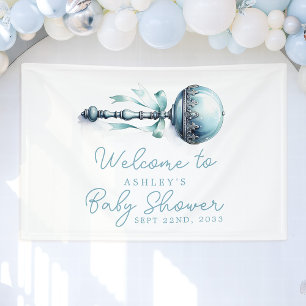 Elegant Blue Baby Rattle Boy Baby Shower Willkomme Banner