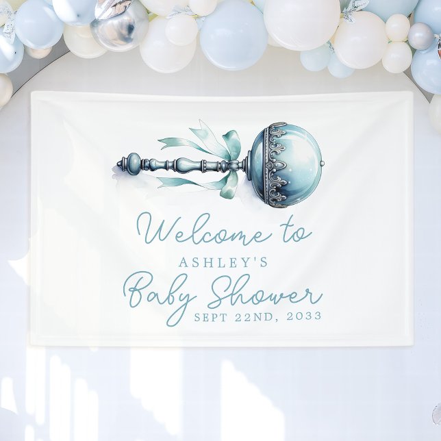 Elegant Blue Baby Rattle Boy Baby Shower Willkomme Banner (Von Creator hochgeladen)