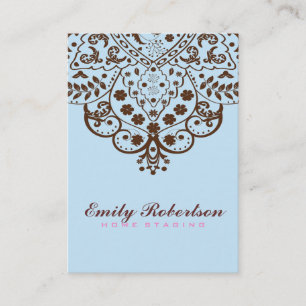 Elegant Blue Bacground Braun Vintage Spitze Visitenkarte