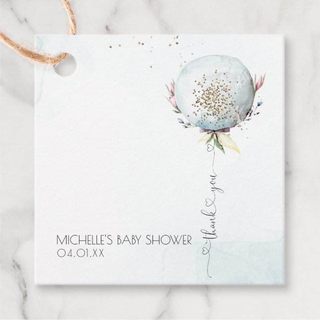 Elegant Blue Balloon Baby Shower Vielen Dank Geschenkanhänger (Vorderseite)