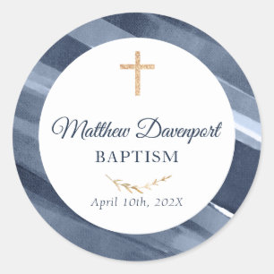 Elegant Blue Baptiscommunion Bevorzugungs-Sticker Runder Aufkleber