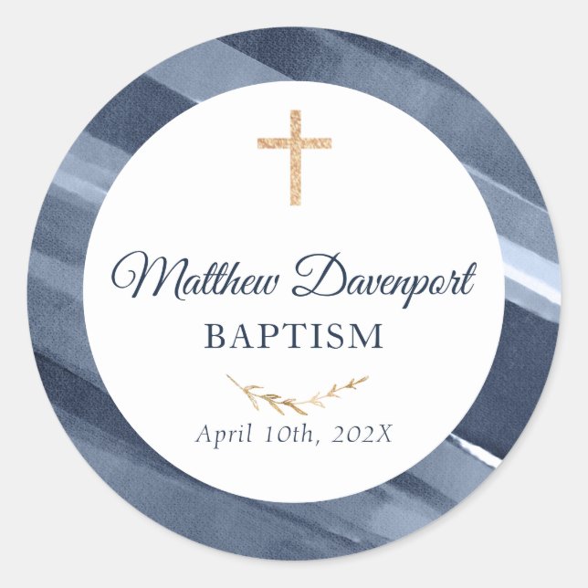 Elegant Blue Baptiscommunion Bevorzugungs-Sticker Runder Aufkleber (Vorderseite)