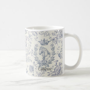 Elegant Blue Beige Reittier Toile Name Kaffeetasse