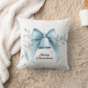 Elegant Blue Bell "Merry Christmas" Throw Kissen