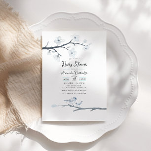 Elegant Blue Bird und Cherry Blossom Babydusche Einladung