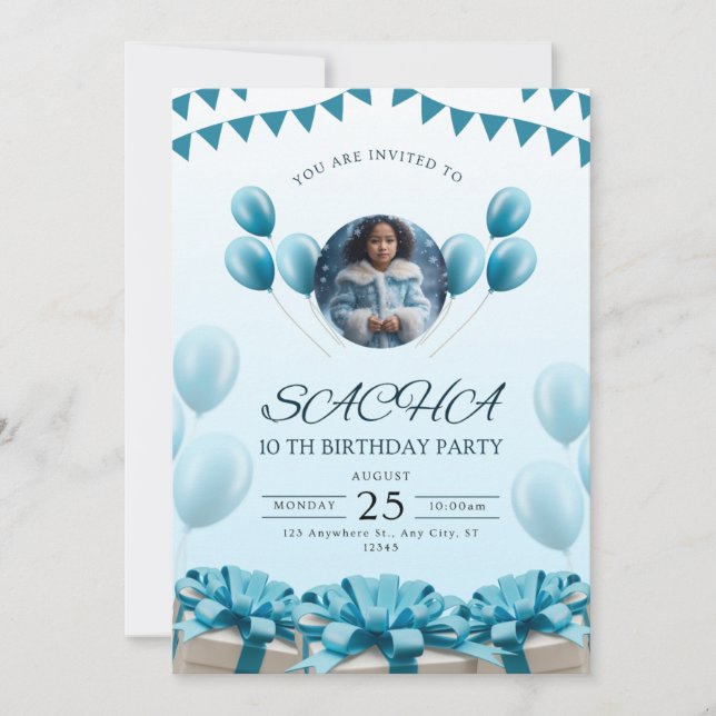 Elegant Blue Birthday Einladung | Modernes Design (Vorderseite)