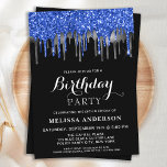 Elegant Blue Black Silver Glitter Drips Birthday Einladung<br><div class="desc">Invite friends and family to your birthday party with these elegant blue, silver and black glitter drips birthday party invitations and party supplies. This blue and black birthday invitations is also perfect for retirement and graduation parties and celebrations, just change the event in personalization tab. This blue and black glitter...</div>
