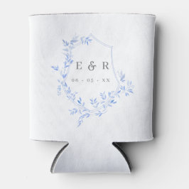 Elegant Blue Blätter Wappen Wedding Monogram Dosenkühler