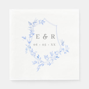 Elegant Blue Blätter Wappen Wedding Monogram Serviette