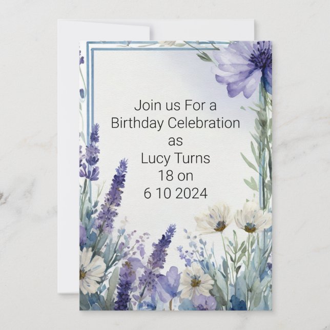 Elegant Blue Blooms Birthday Save The Date (Vorderseite)