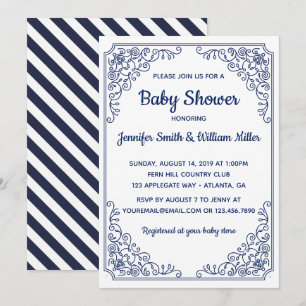 Elegant Blue blüh Swirl Frame Baby Shower Einladung