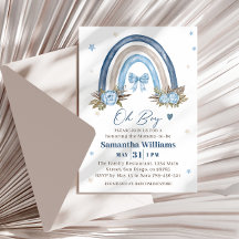 Elegant Blue Boho Rainbow Baby Einladung