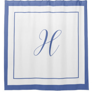 Elegant Blue Border Script Monogram Letter H Duschvorhang