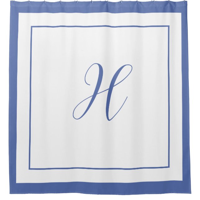 Elegant Blue Border Script Monogram Letter H Duschvorhang (Vorderseite)