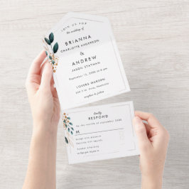 Elegant Blue Botanical All In One Einladung