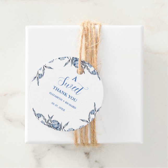 Elegant Blue Botanical Sweet Danke Party Geschenkanhänger (Beispiel)