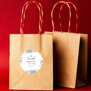 Elegant Blue Botanical Sweet Danke Party Runder Aufkleber
