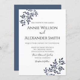 Elegant Blue Botanical Wedding Einladung