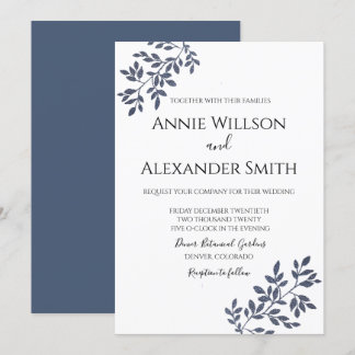 Elegant Blue Botanical Wedding Einladung