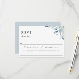 Elegant Blue Botanical Wedding Food Allergie UAWG RSVP Karte