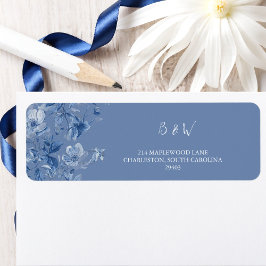 Elegant Blue Botanical Wedding Return Address 