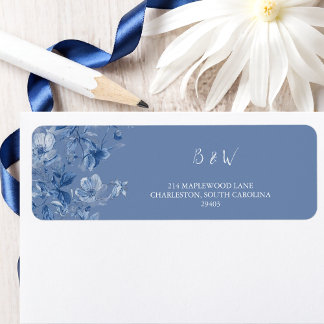 Elegant Blue Botanical Wedding Return Address 