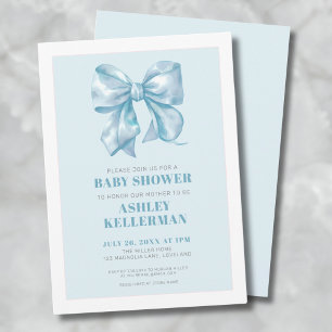 Elegant Blue Bow Baby Shower Einladung
