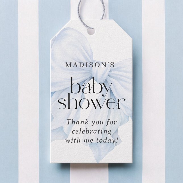 Elegant Blue Bow Baby Shower Fevor Geschenkanhänger (Von Creator hochgeladen)