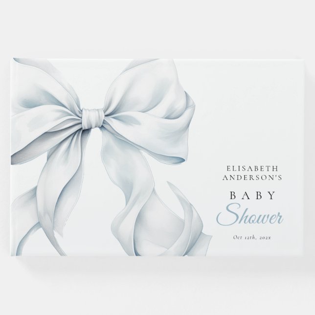 Elegant Blue Bow Baby Shower Gästebuch (Vorderseite)