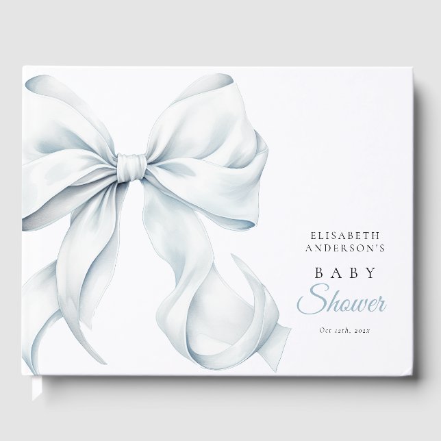 Elegant Blue Bow Baby Shower Gästebuch (Vorderseite)
