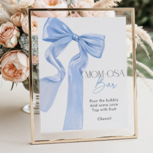 Elegant Blue Bow Baby Shower Momosa Bar Poster