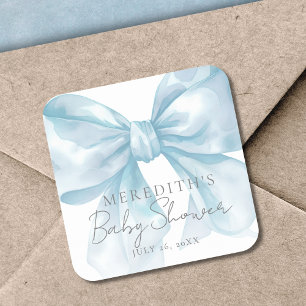 Elegant Blue Bow Baby Shower Quadratischer Aufkleber