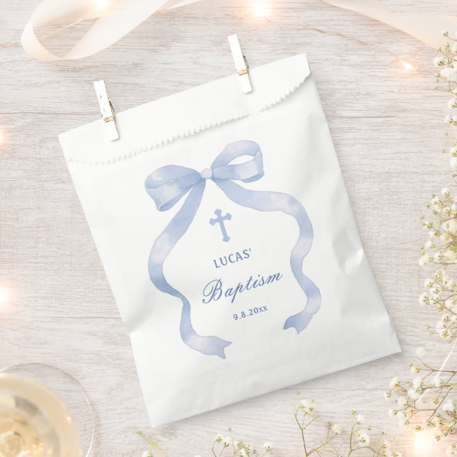 Elegant Blue Bow Baptisse Geschenktütchen (Ausgeschnitten)