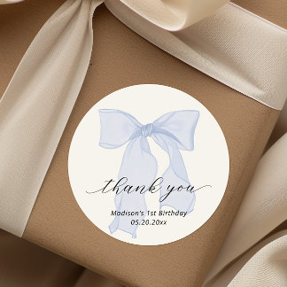 Elegant Blue Bow Birthday Vielen Dank Runder Aufkleber