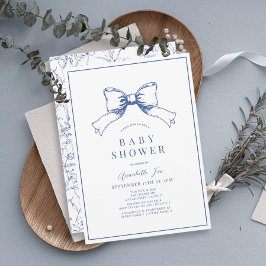 Elegant Blue Bow Boy Baby Shower Einladung