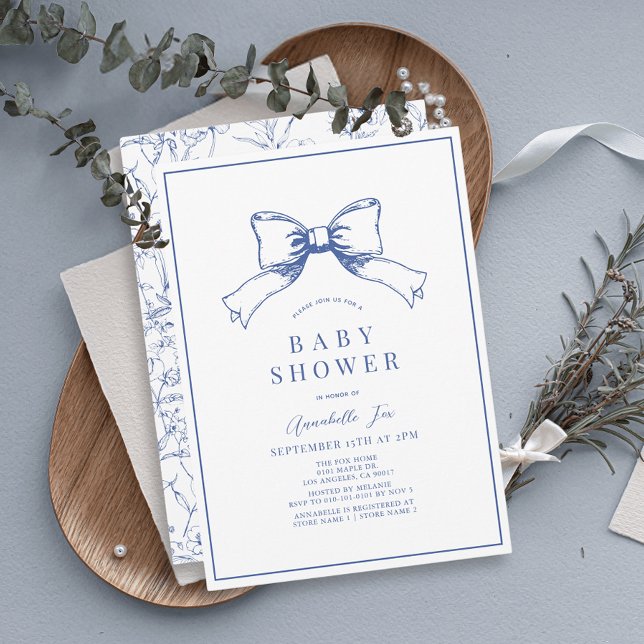 Elegant Blue Bow Boy Baby Shower Einladung (Von Creator hochgeladen)