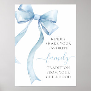 Elegant Blue Bow Boy Baby Shower Family Tradition Poster